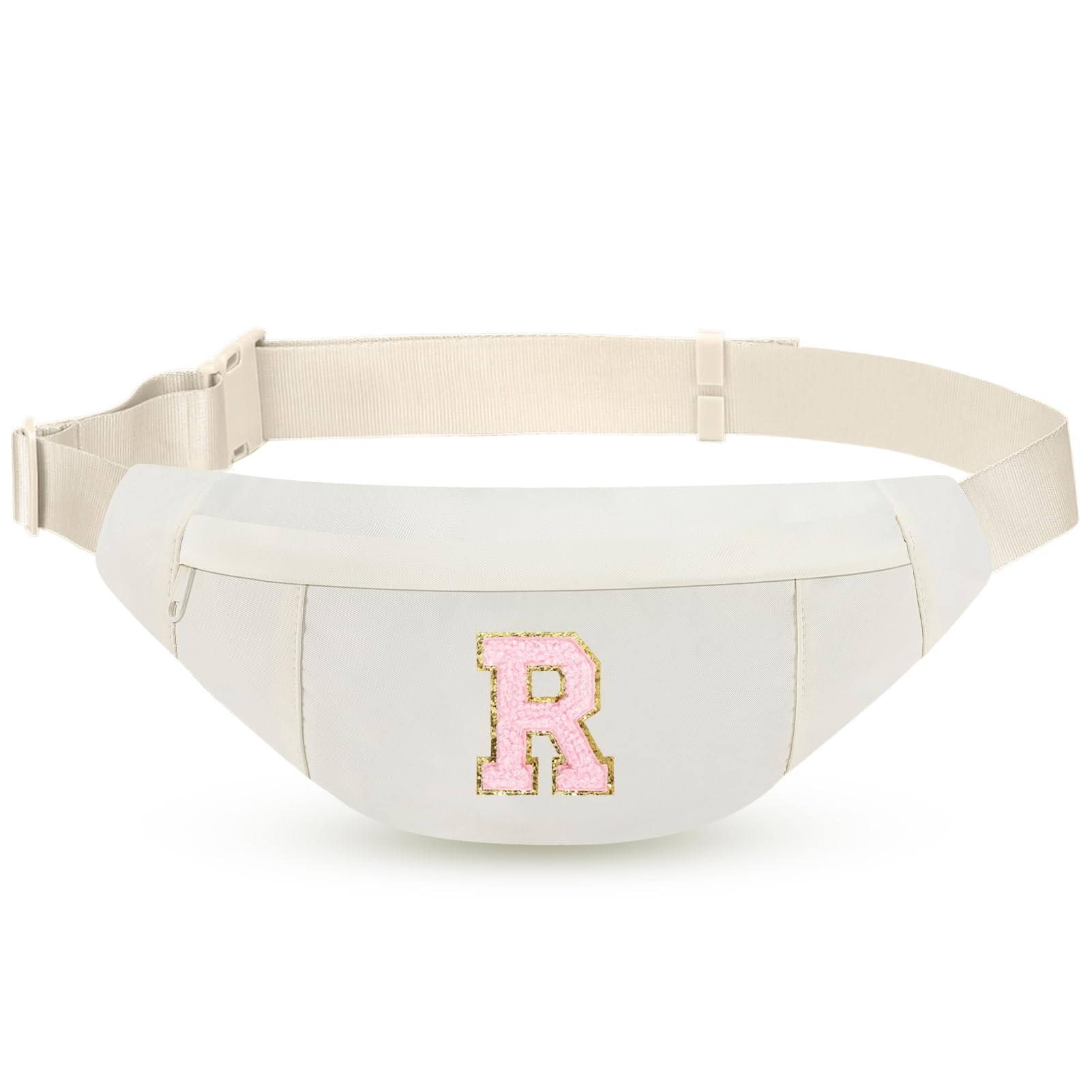 MAXTOP Birthday Gifts for Women Men,Personalized Initial Letter Patch Fanny Pack Crossbody Bag with 3-Zipper Christmas Gift Trendy Stuff for Daughter Sister Her,Beige R