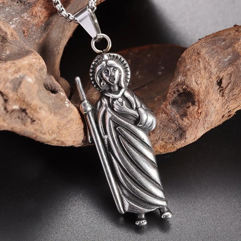 Miniatura 2 de Paquete de 2 collares con colgante de plata de ley 925 San Judas Tadeo con cadena de San Judas Tadeo cadena de san judas tadeo para hombre San Judas