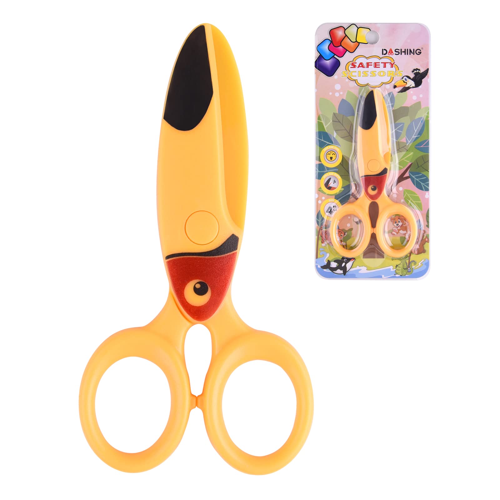 ASTARON Kids Safety Scissors, Cute Toucan Bird Shape Design Kids Preschool Training Scissors, Art Craft Plastic Scissors for School Supplies and Scrapbooking Supplies, 3 Styles Options (Toucan Bird)