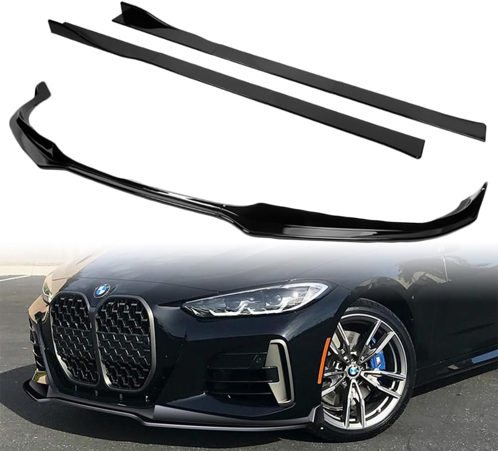 Q1-TECH, 9 PCS Front Bumper Body Kit Lip & Side Skirt Extensions Diffuser Set Compatible with 2020-2025 BMW 4-Series G20/G23 430i M440i 420i, Front Spoiler Air Chin Splitter, Painted Glossy Black