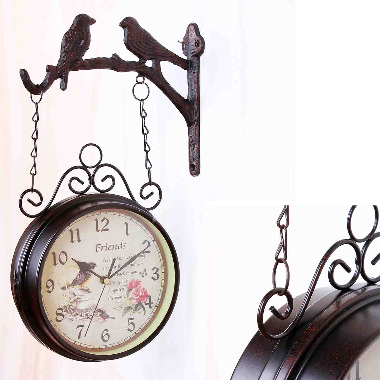 Orologio da giardino in ferro battuto, rotazione 360°, impermeabile, double face per esterno ed interno