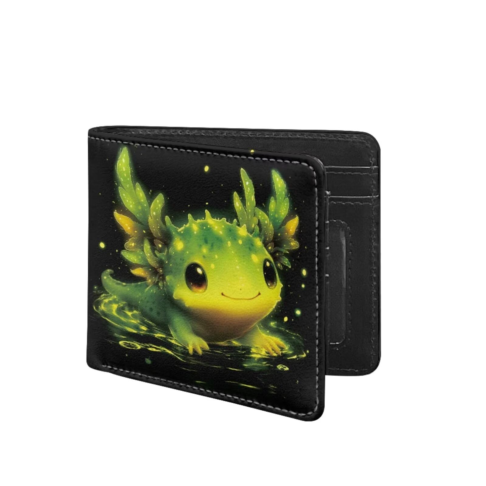 Coldinair Axolotl Leather Wallets for Boys 6-12 Cartoon Bifold Wallet for Teen Boys,Green Credit Card Cash Id Holder Rfid Blocking Small Wallets with Coin Pocket