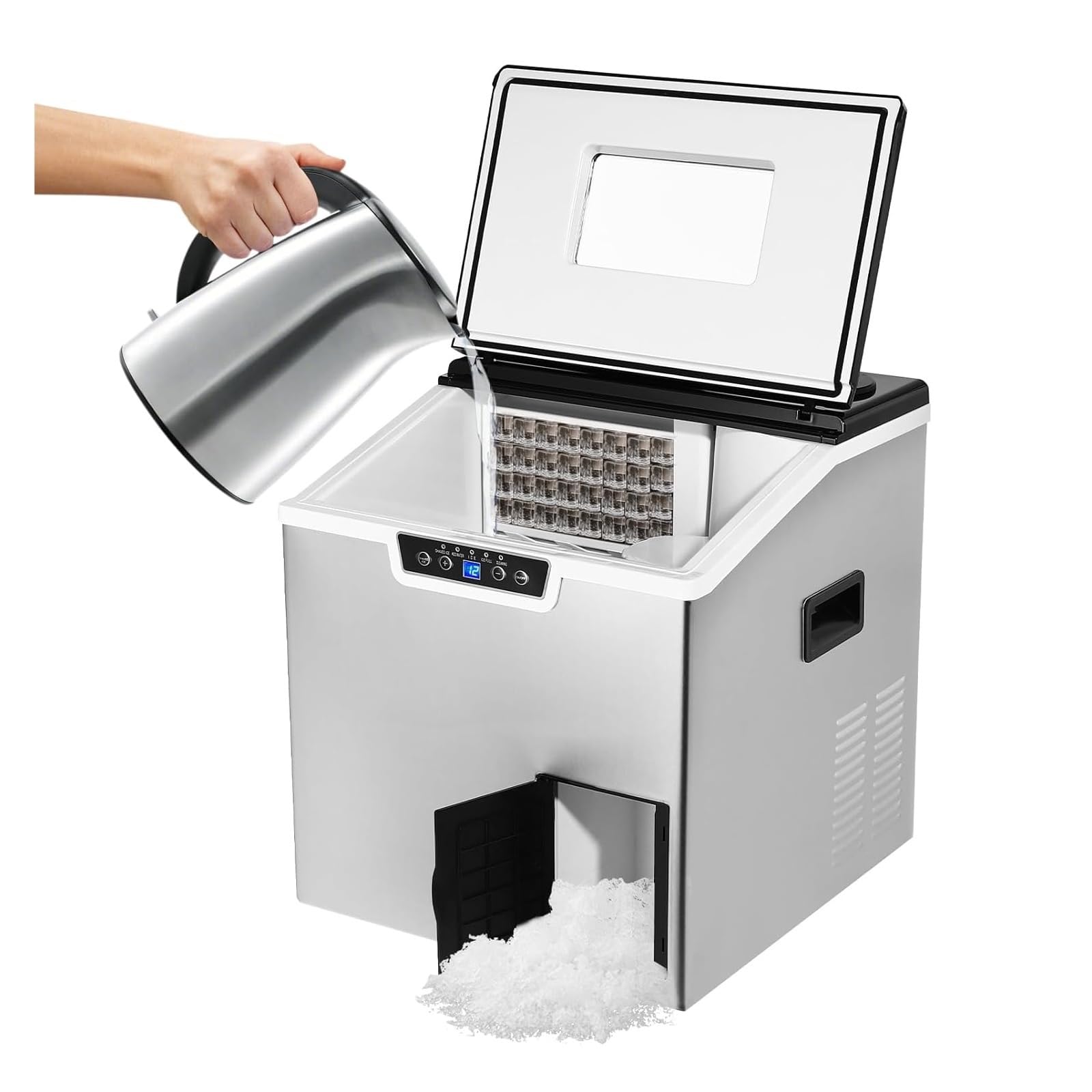 Máquina de hielo de encimera, autolimpiable, silenciosa y compacta for el hogar, la cocina, la autocaravana y el camping. Con autolimpieza for el hogar, el bar, el camping o la autocaravana.