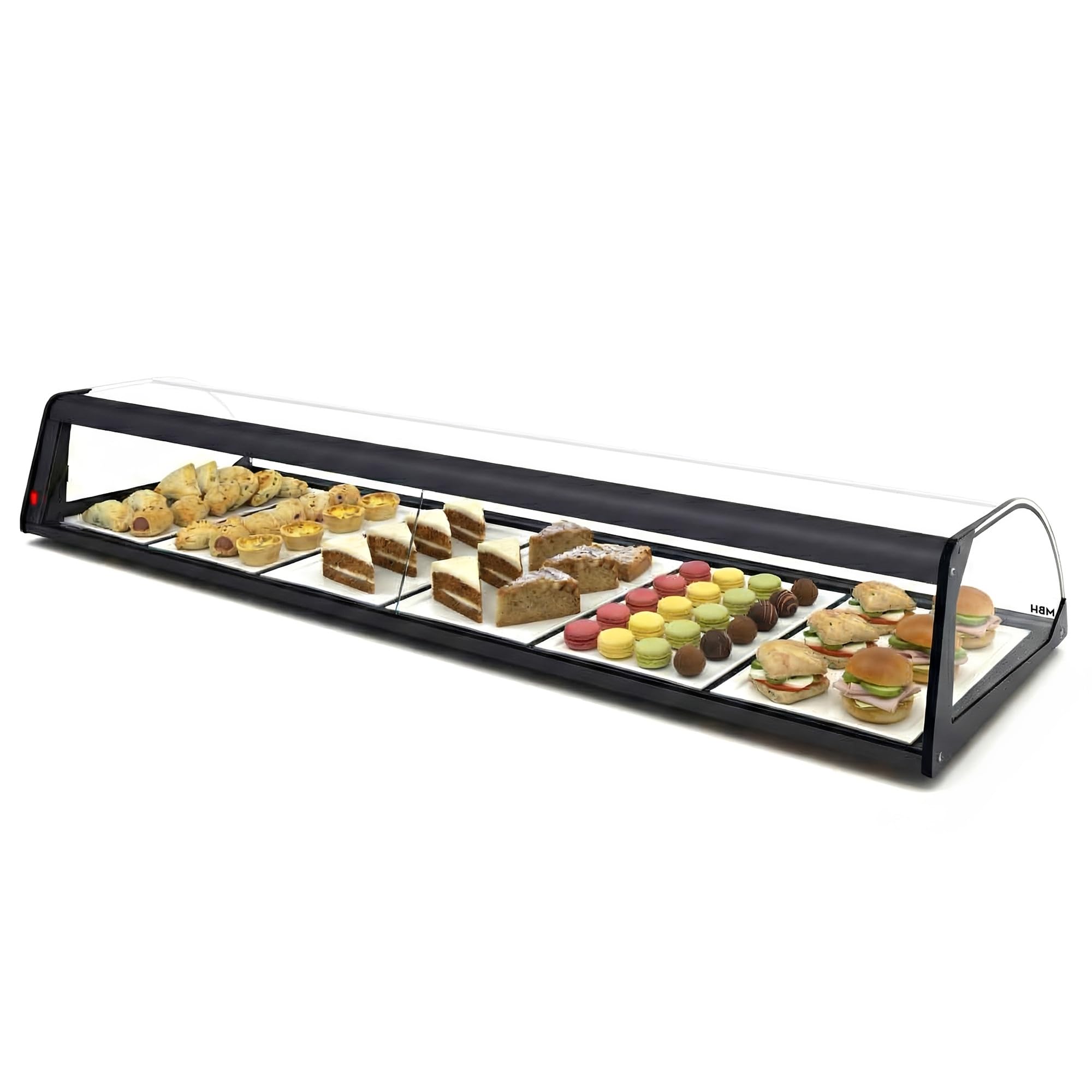 MBH - Neutrale Aufsatzvitrine 119 cm, gebogenes ESG-Sicherheitsglas, 1 Etage, mit LED-Beleuchtung, mit rückseitigen Schiebetüren, für Bar, Café, Restaurant, Gebäck und Konditorei.