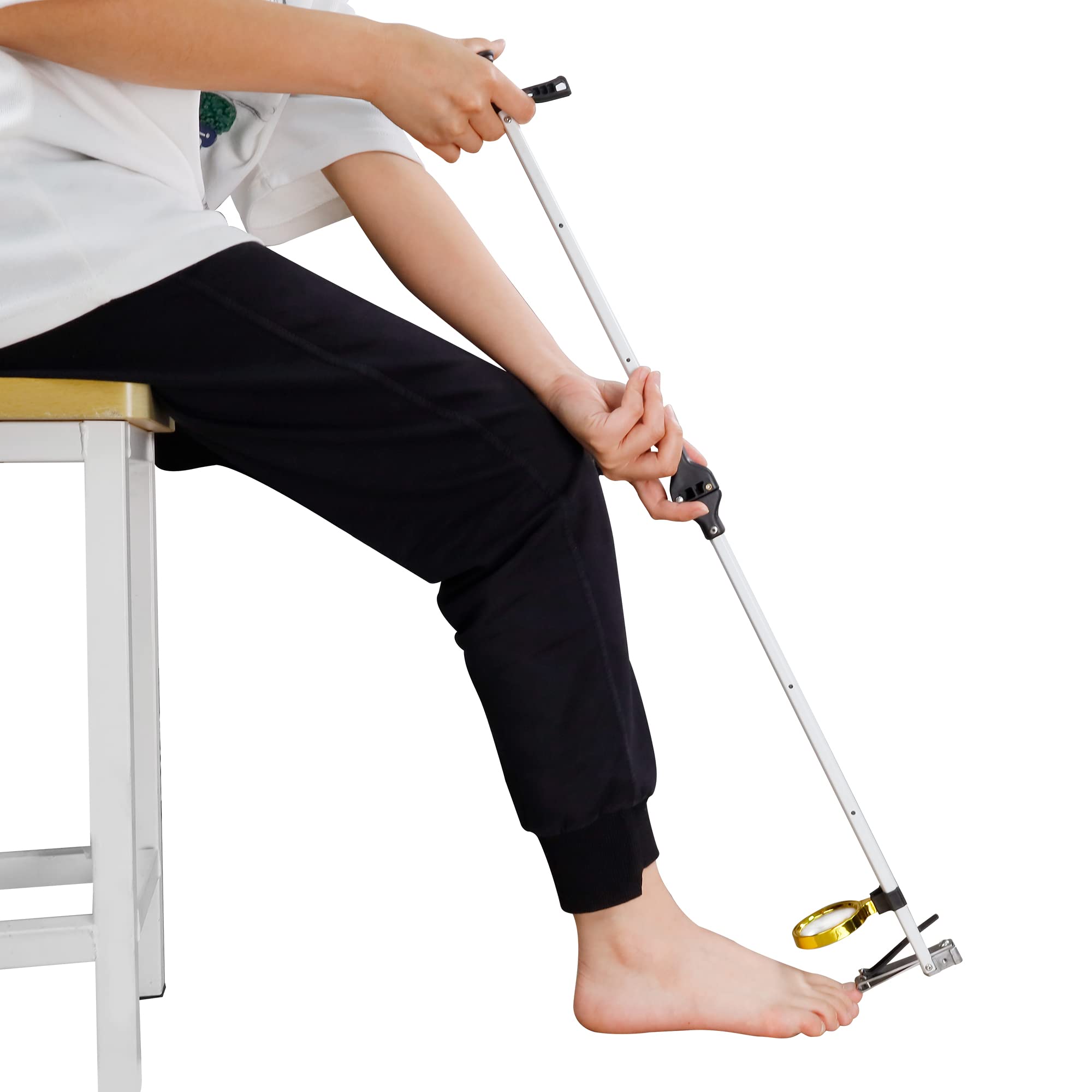 Langstieliger Nagelknipser mit Lupe, Schneiden von Nägeln ohne Biegen, geeignet für Schwangere, Übergewichtige, ältere Menschen, Menschen mit schlechten Knien (80CM-mit Lupe)