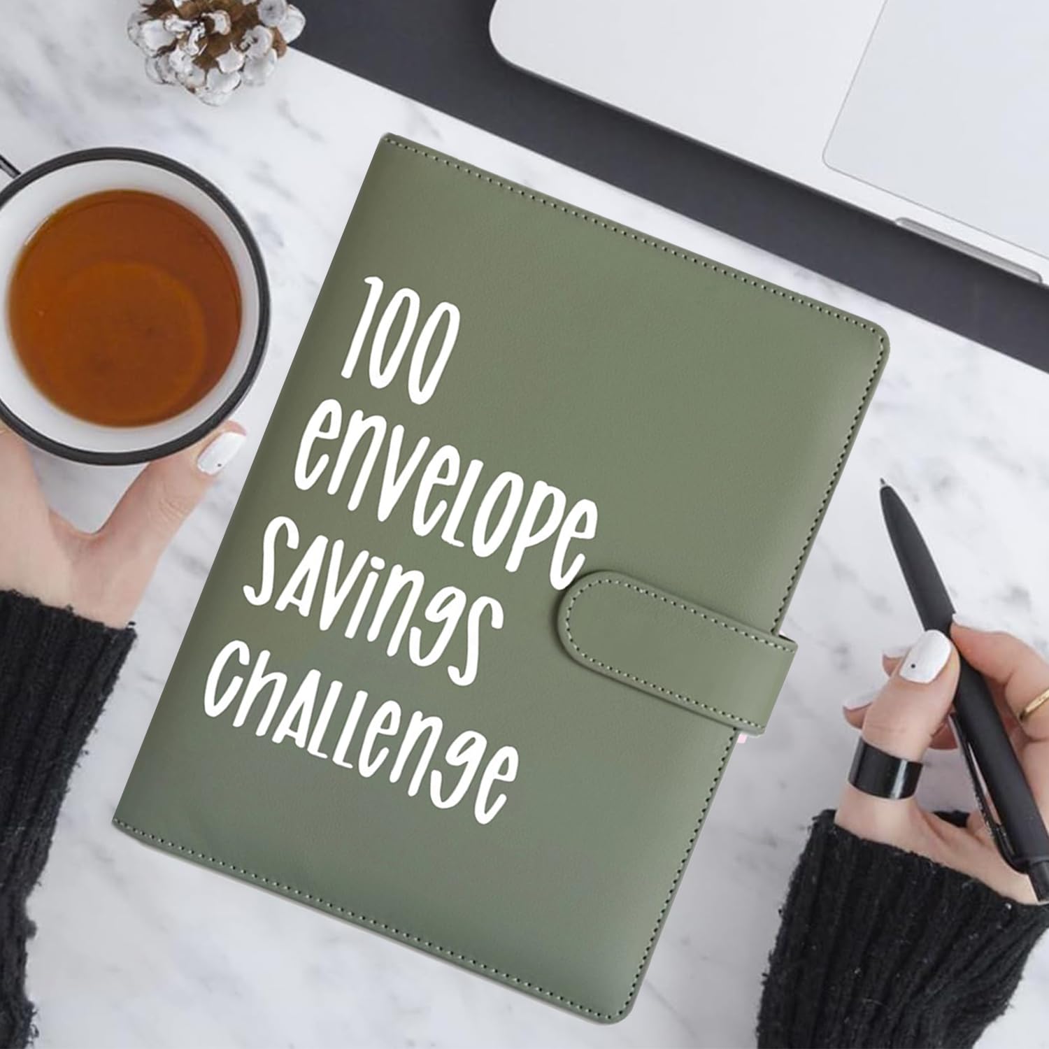 100 szt. opasek na wyzwania, segregator na wyzwania, Savings Challenges Binder, koperty Binder, organizer na książki z kopertami na gotówkę na 100 dni, dla par, biur, domu (kolor zielony)
