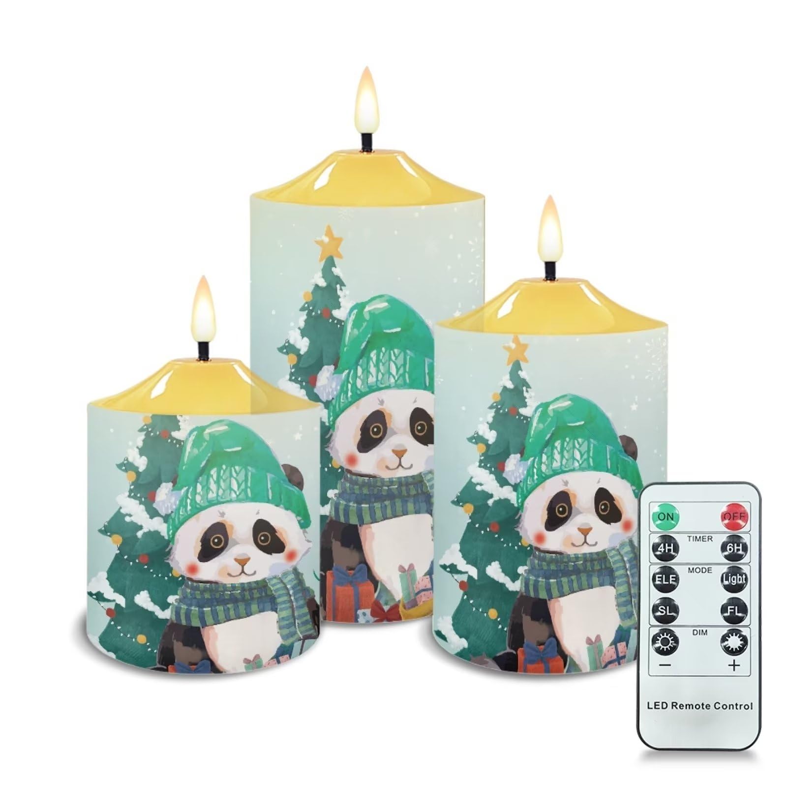 Christmas Flameless Candles Luminicious Cute Panda Battery Operated Candles with Timer 3 Pack Outdoor LED Timer Candle Lights