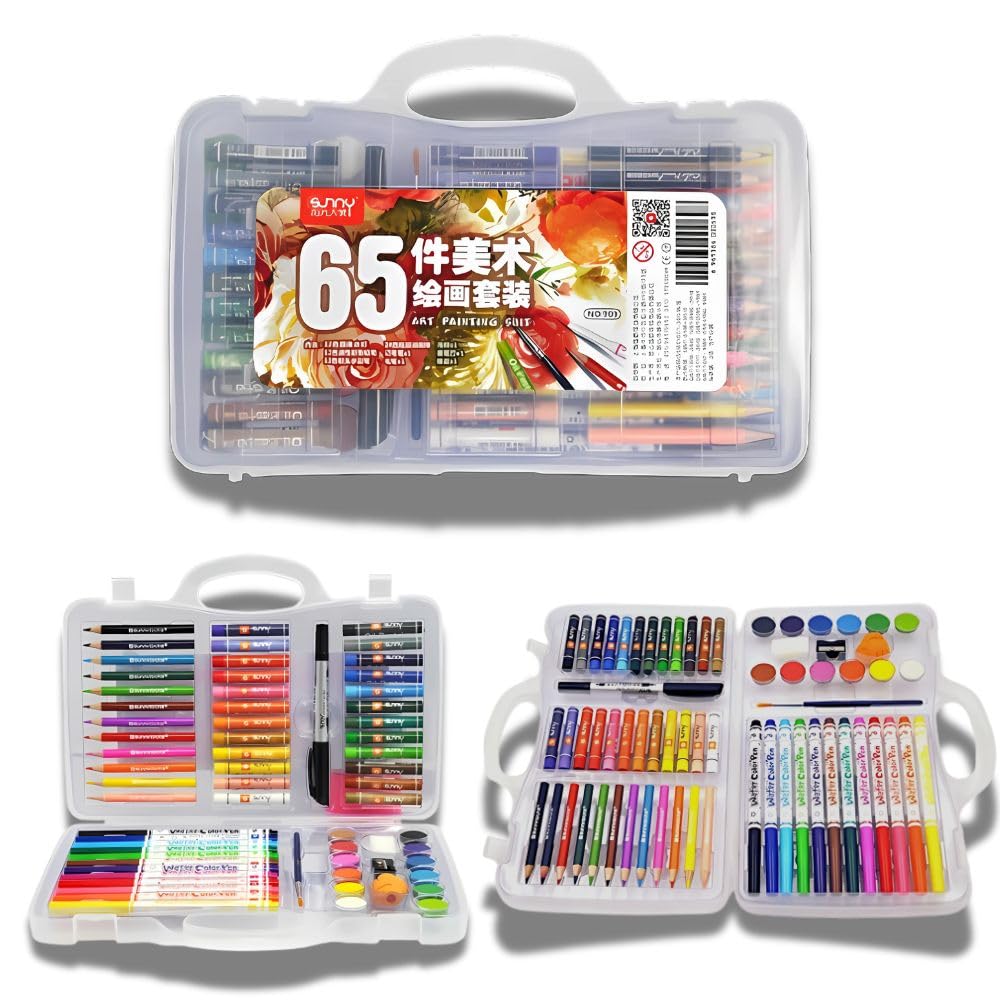 SUNNY - Maletin Pinturas para niños, Kit Artistico Unisex, Maletín pintura niña, Acuarelas niños, caja colores, Rotuladores, regalo niño, regalo niña, estuche manualidades, juego de dibujo, 65 piezas