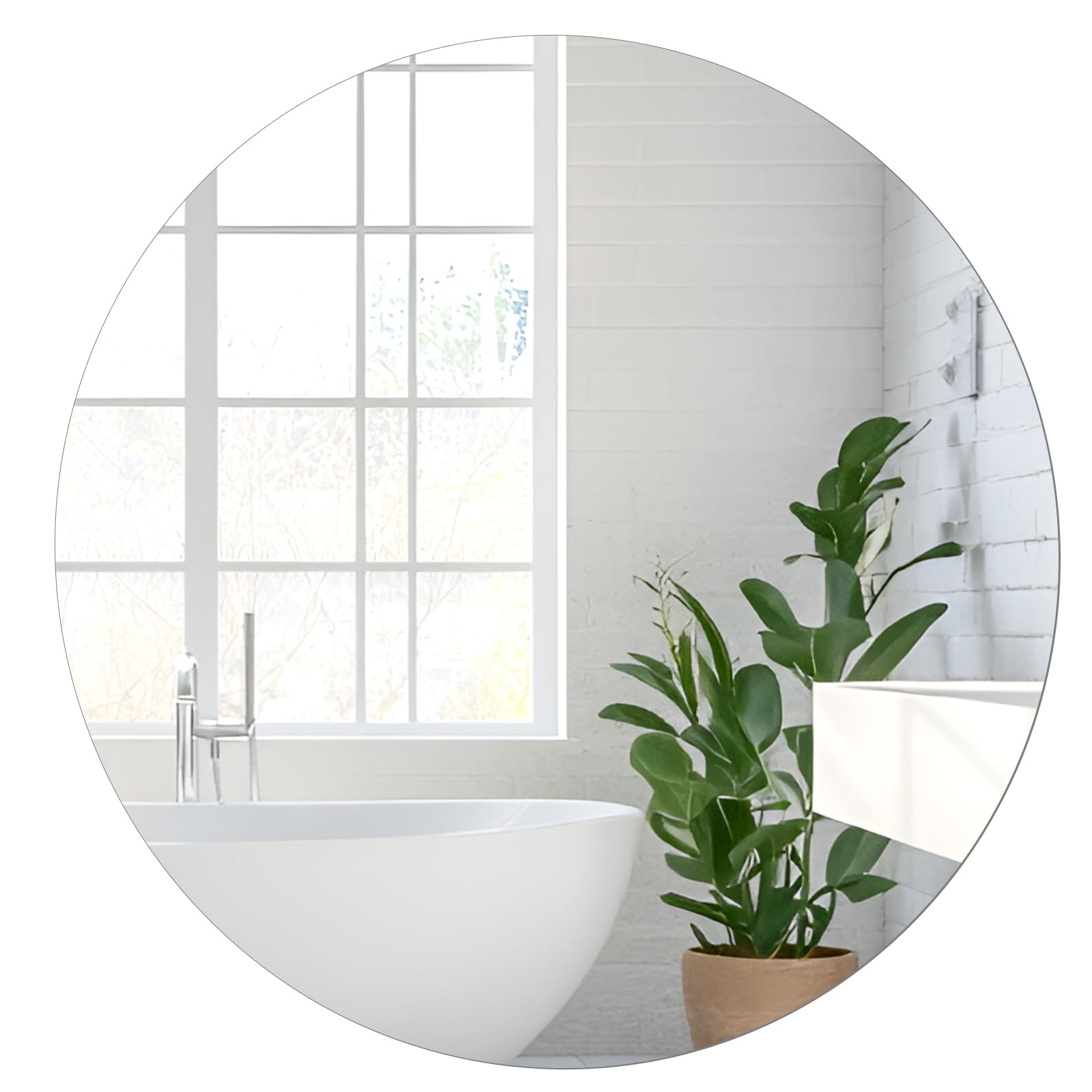 DRERIO 25.5 cm Round Glass Mirror Self Adhesive HD Sticky Large Glass Frameless Mirror, Table Craft Circle Bathroom Wall Mirror Adhesive for Home, Decor