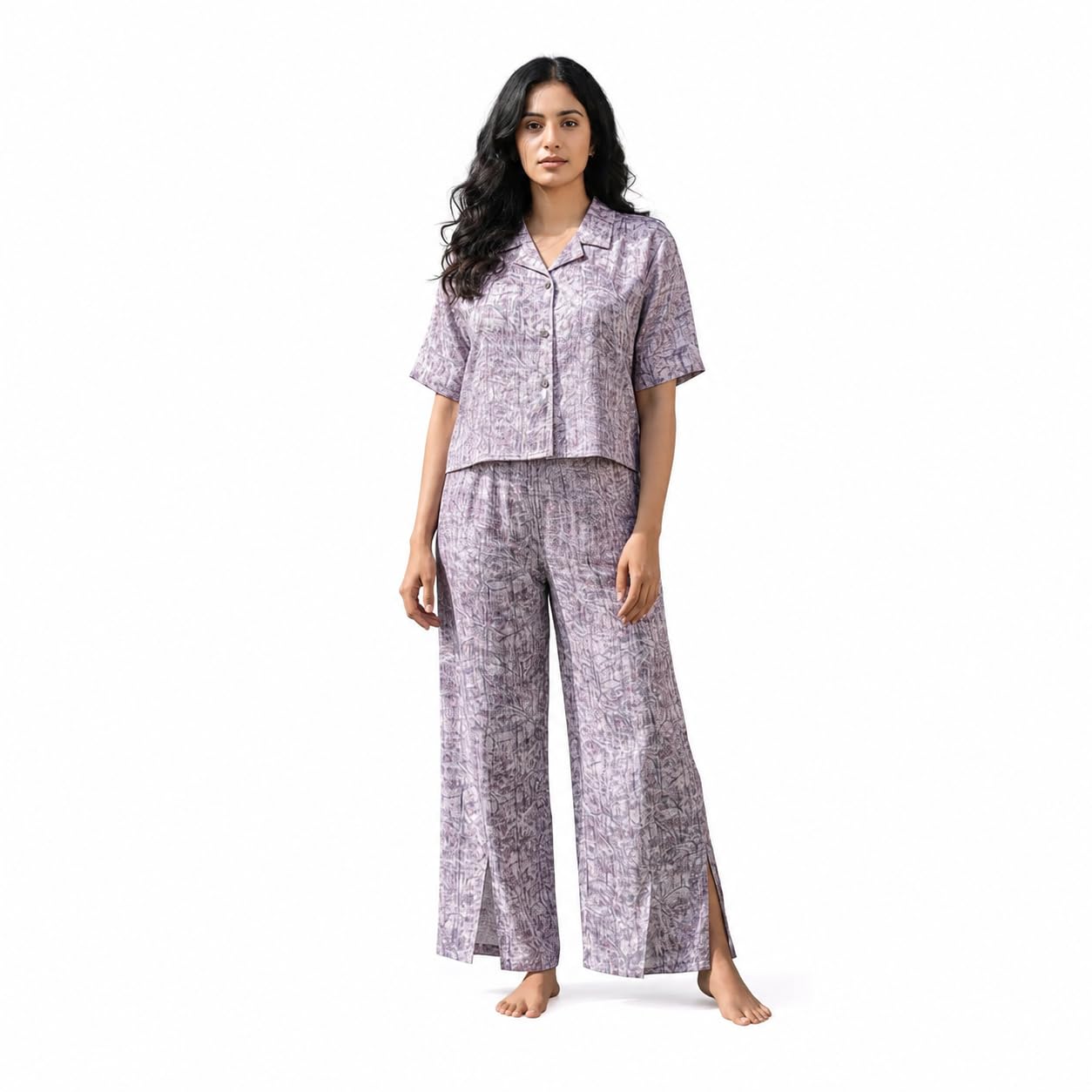 Women's Printed Co-Ord Set| Half Sleeve Shirt & Relaxed Fit Pants | Soft Comfortable Lounge Set-image-26