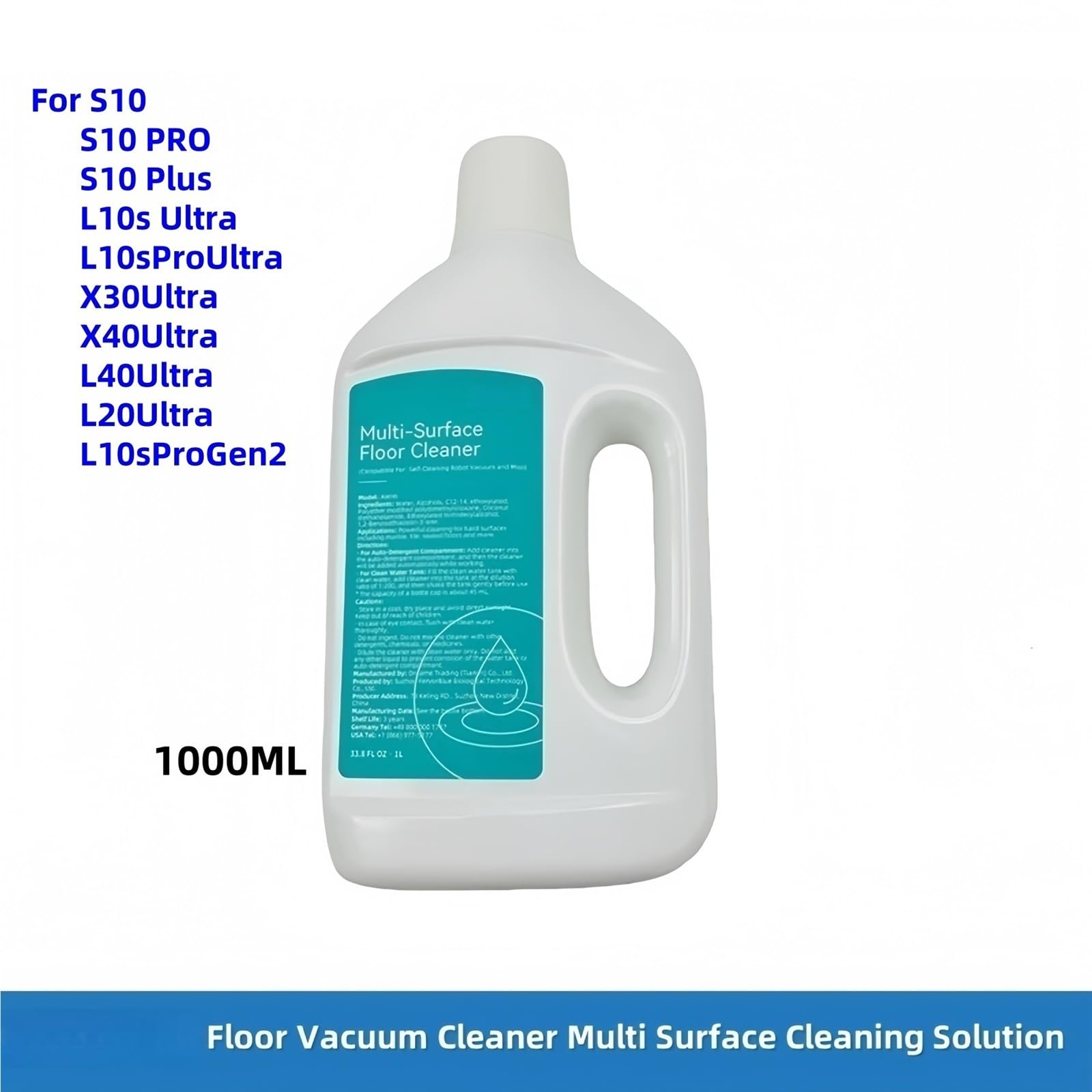 Limpiador de suelos líquido especial, compatible con Dreame S10/ L10s Pro Ultra/ X30 Ultra/ X40 Ultra/ L40 Ultra/ L20 Ultra/ L10s Pro Gen2, detergente adicional(2 bottles)