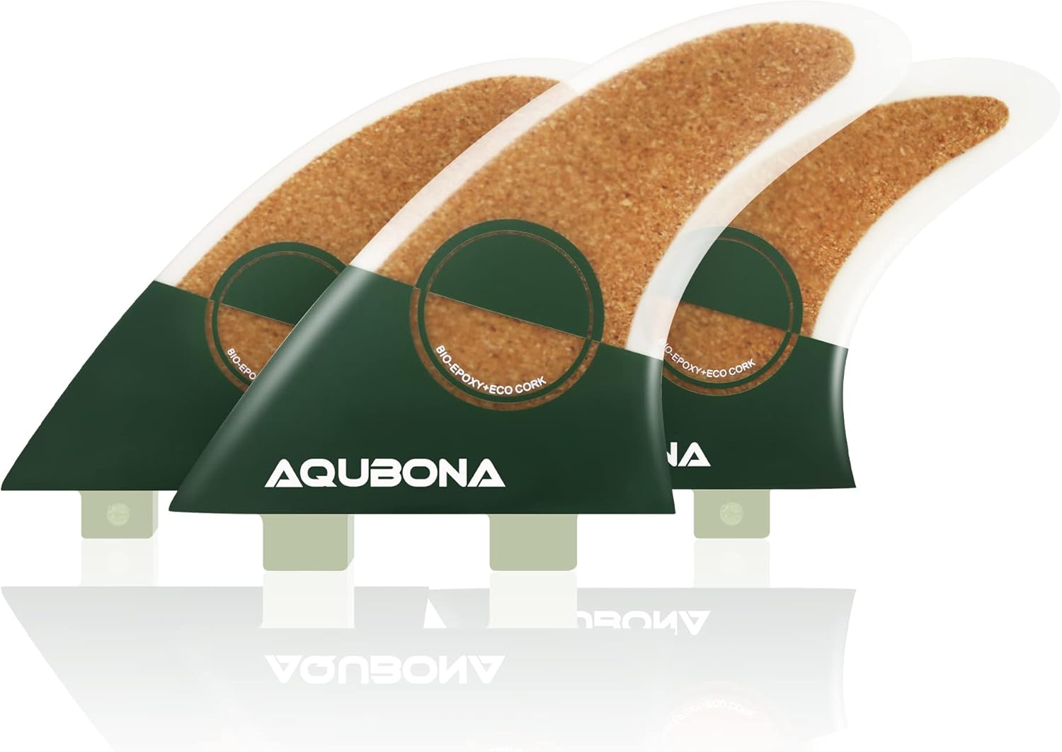 AQUBONA Large (MF) Fin Sets BIO-EPOXY+ECO Cork Fiberglass Performance Surfboard Fins - Single Tab or Twin Tab Surfboards (Cork-Dual)
