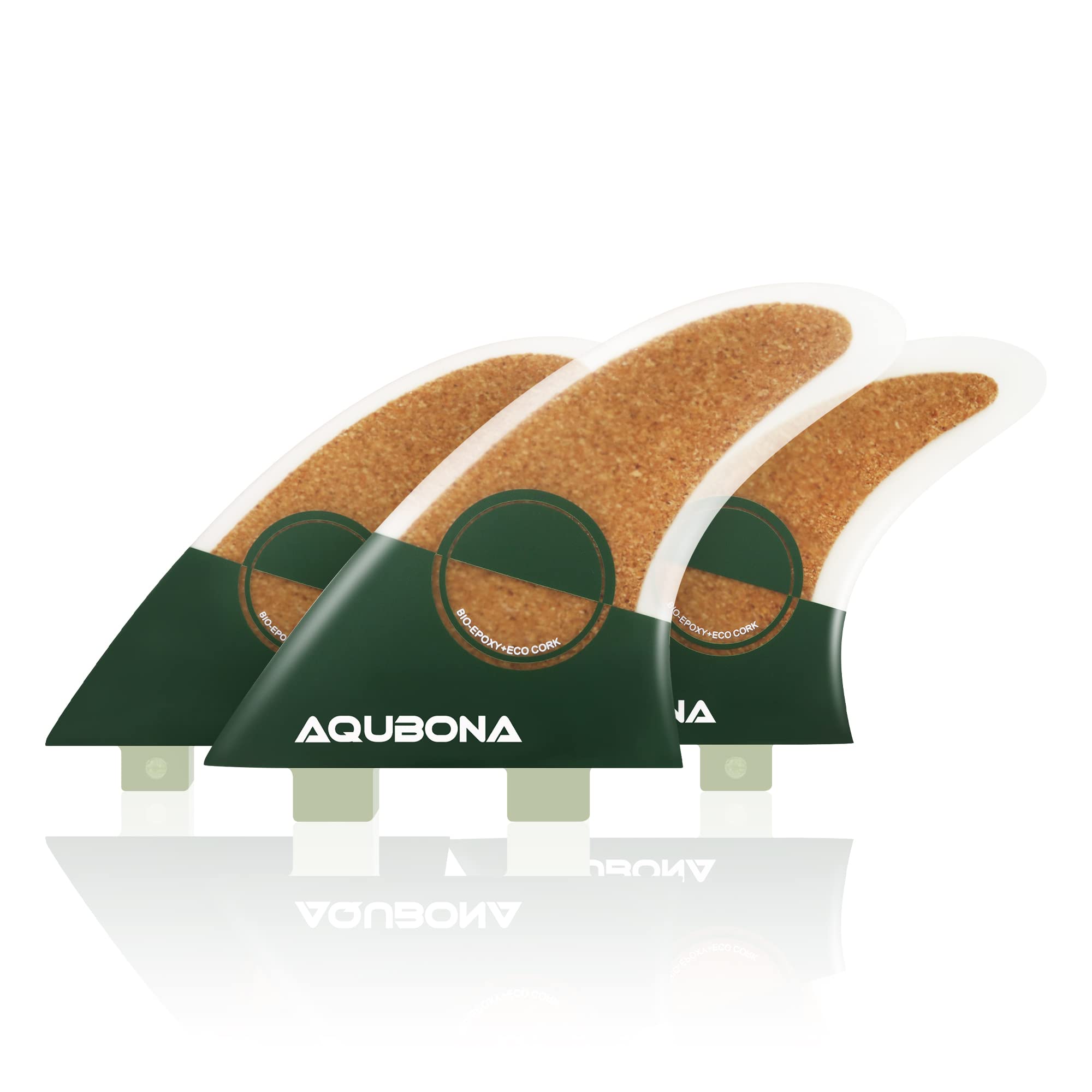 AQUBONA Large (AM2) Fin Sets BIO-EPOXY+ECO Cork Fiberglass Performance Surfboard Fins - Single Tab or Twin Tab Surfboards (Cork-Dual) (Twin tab)