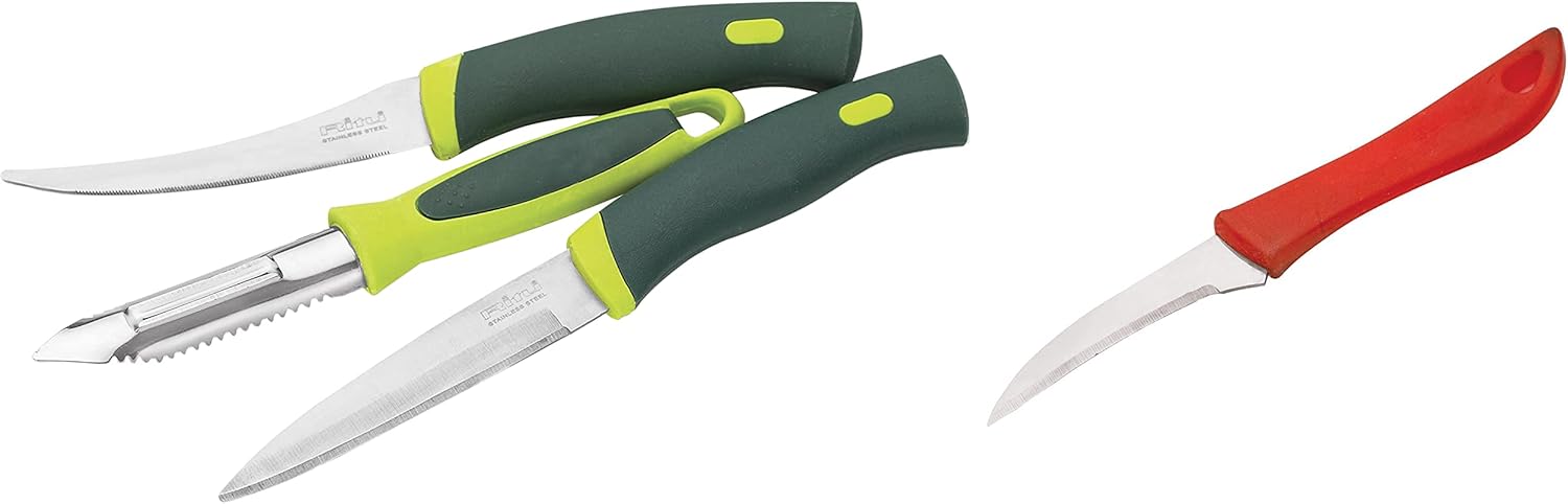 Ritu Stainless Steel Knife and Peeler Set, Green Stainless Steel Paring Knife Vegetable & Fruit Cutting Straight Blade Knife for Professional and House Use, J-217