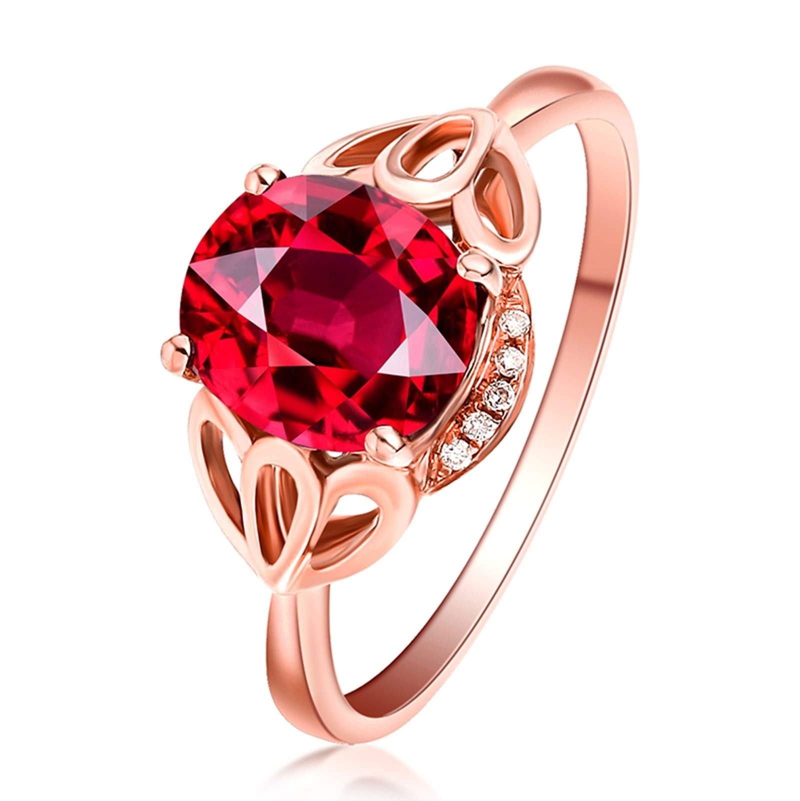 Epinki Oro 18K Anillo de Mujer Anillos Compromiso 1.186ct Turmalina Hueco Pétalo Oval Forma Rojo