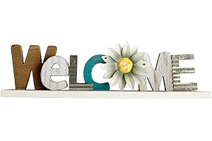 Rustic Wood Daisy Welcome Table Stand Sign: Adorn Your Home with Warmth