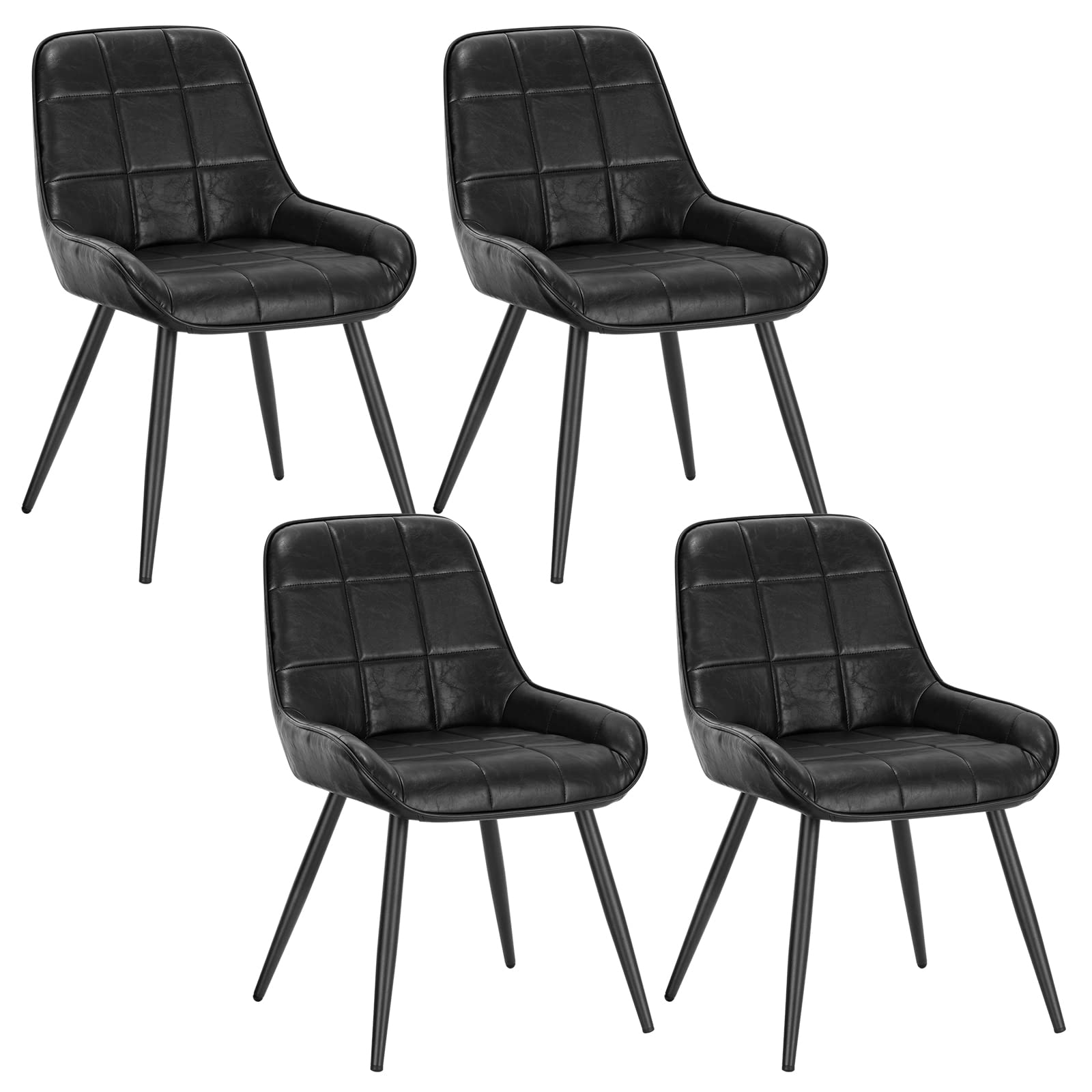 WOLTU Esszimmerstühle 4er Set, Polsterstuhl Kunstleder, Küchenstuhl gepolstert, Akzentstuhl für Wohnzimmer Schlafzimmer Küche, ergonomischer Stuhl mit Rückenlehne, Schwarz, BH332sz-4