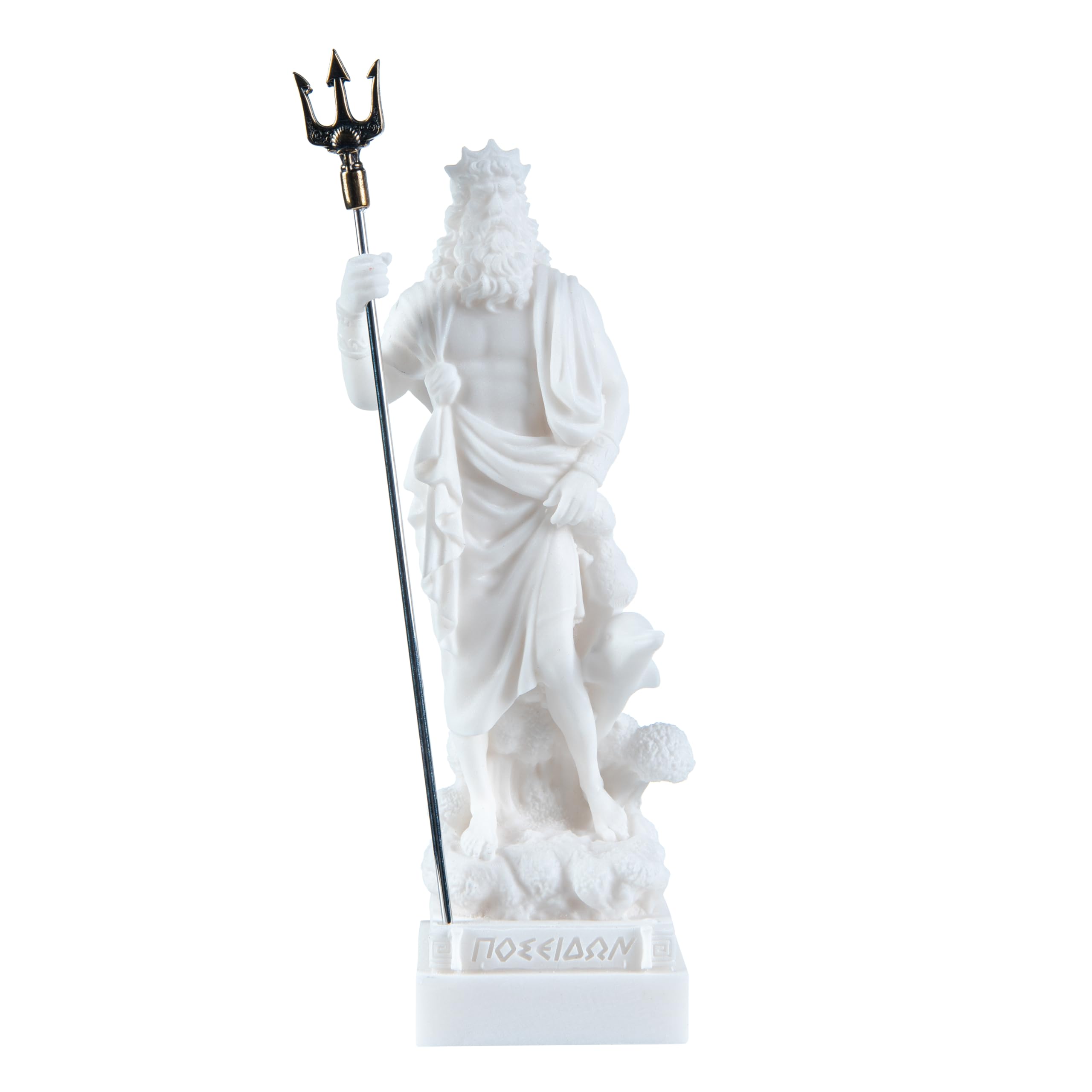 Beautifulgreekstatues White Poseidon Greek God Of The Sea With Trident Statue Figurine Alabaster 7 Inches