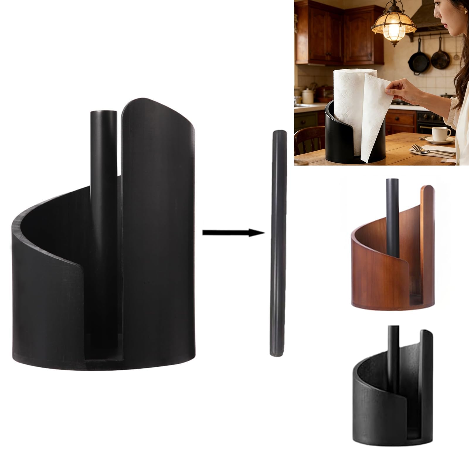 Photo 1 of 2026 New -Mountain Paper Towel Holder – with Mango Wood,Round Base & Iron Holder, Modern Countertop for Kitchen & Living Room Daily Use (Black)