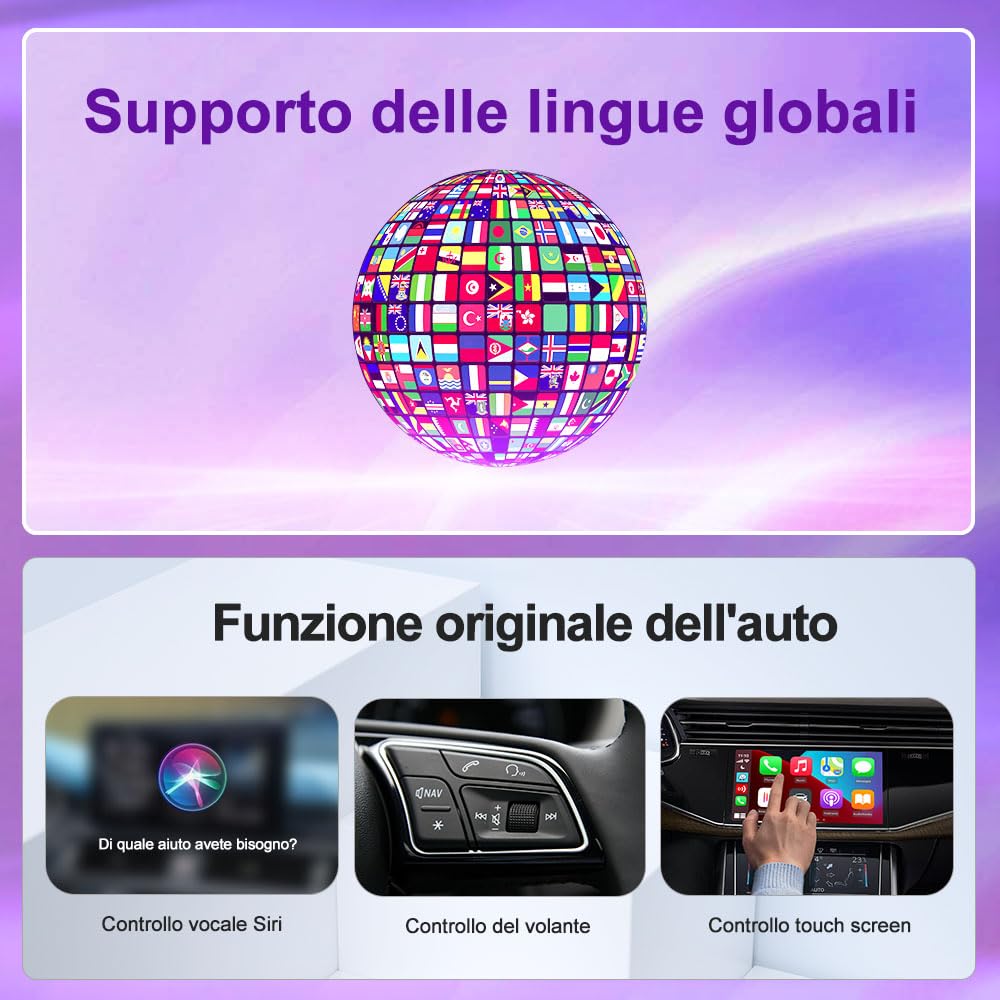 CarlinKit Tbox Ambient Android 13.0 CarPlay AI BOX,RAM 8GB+ROM 128GB,Adattatore Wireless CarPlay e Wireless Android Auto/Guarda Netflix, YouTube, SM 6225/Google Play Store/Aggiornamento OTA