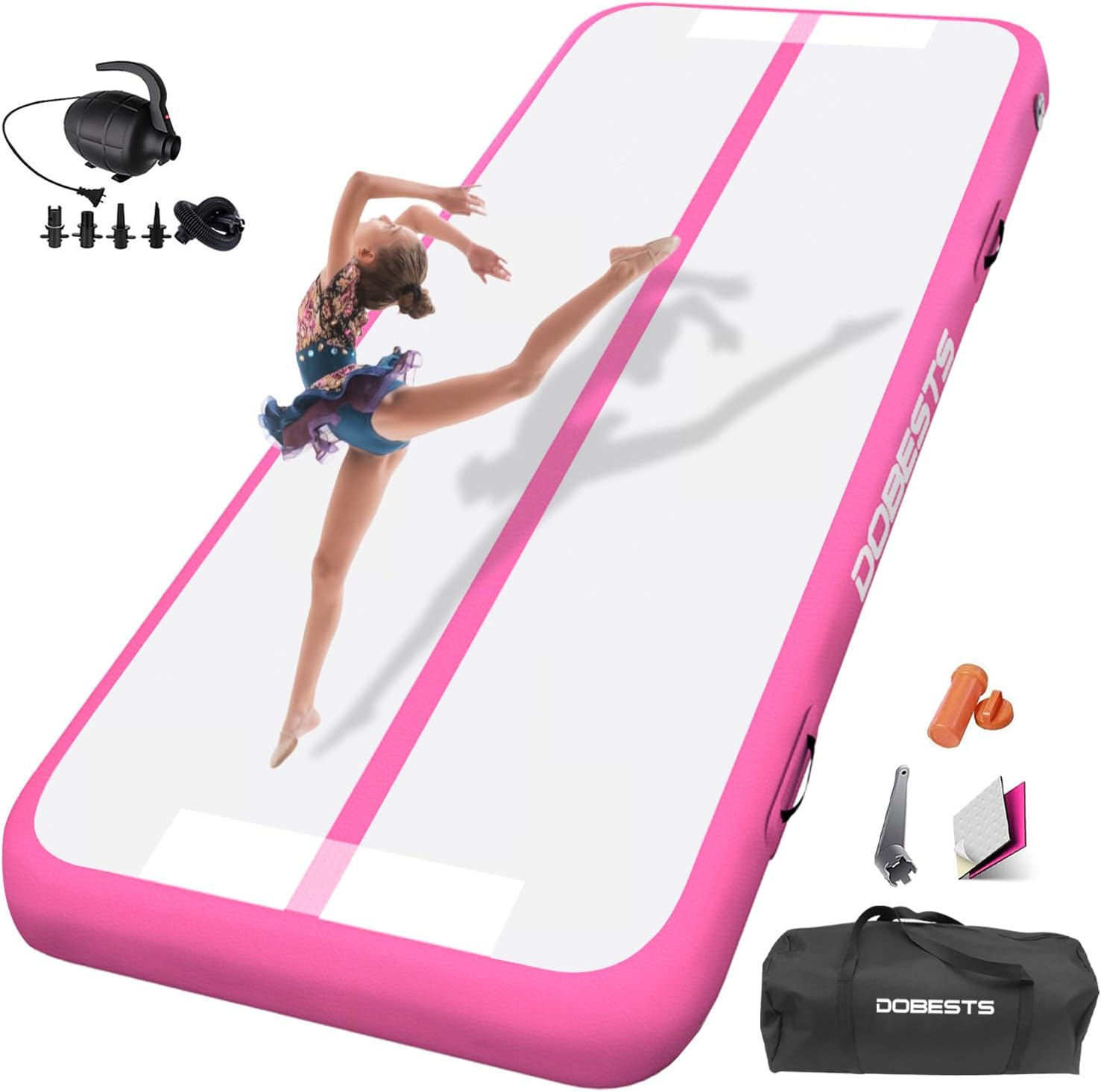 DOBESTS Gymnastics Mat Inflatable Tumble Track Tumbling Mat 6.6ft/10ft/13ft/16ft/20ft,for Home Use Training Yoga Cheerleading with Air Pump