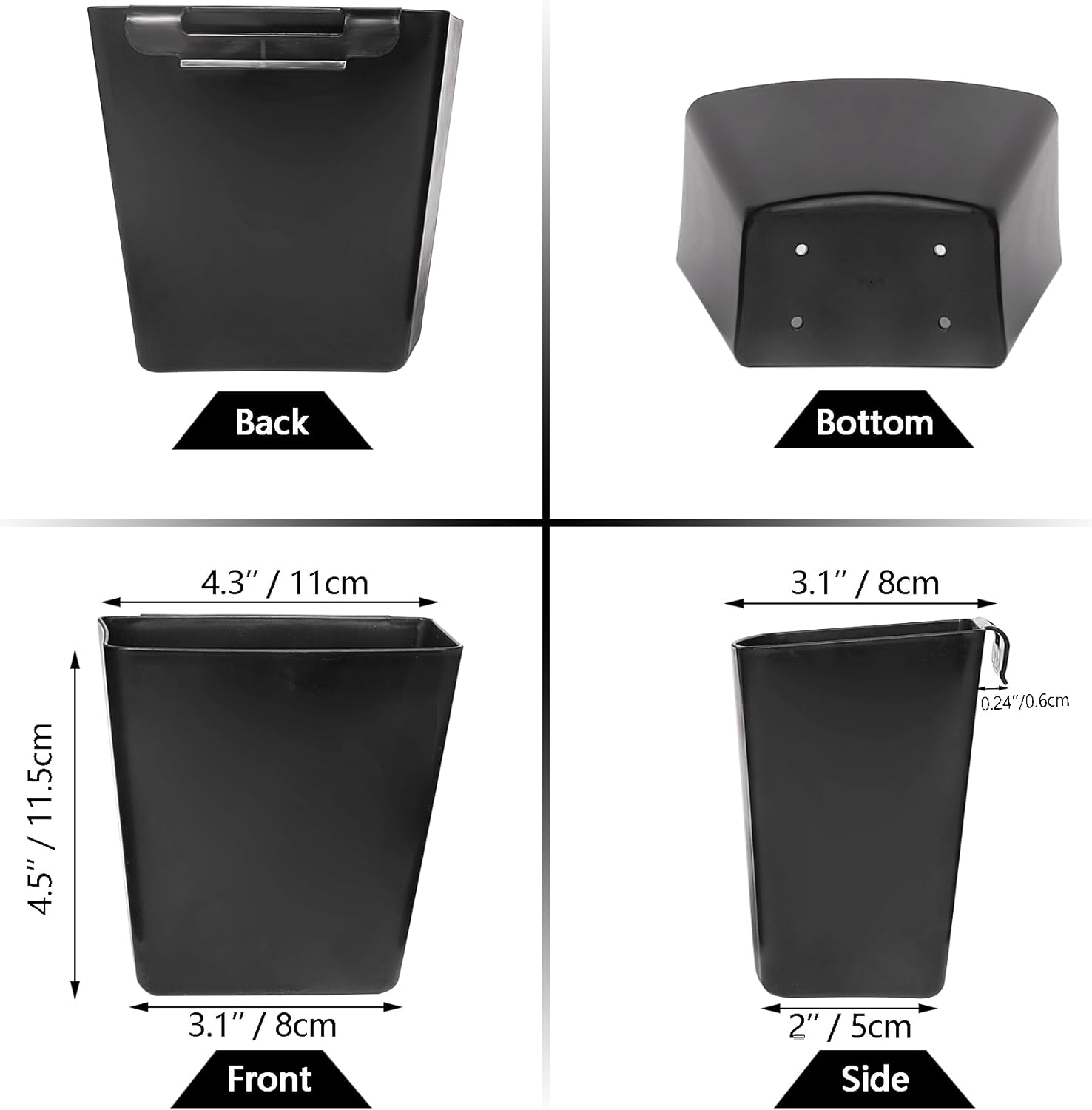 6 Pack Hanging Cup Holder for Rolling cart Accessories Hooks Little Hanging Buckets Hanging Storage Bins Craft Supplies for Rolling Utility Cart Slim Storage Cart (Black) - Image 2