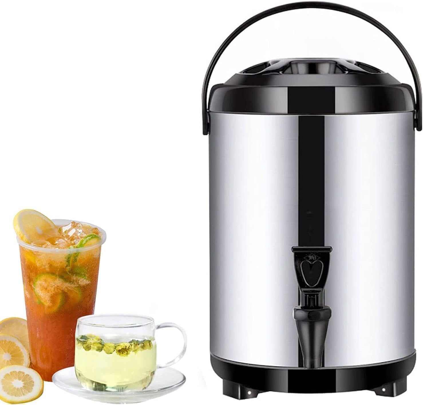 thermos, distributore di bevande in acciaio inossidabile con rubinetto, mantiene la temperatura (calda o fredda) fino a 10-12 ore, ideale per preparare tè, caffè e latte caldo, (Nero, 6L)