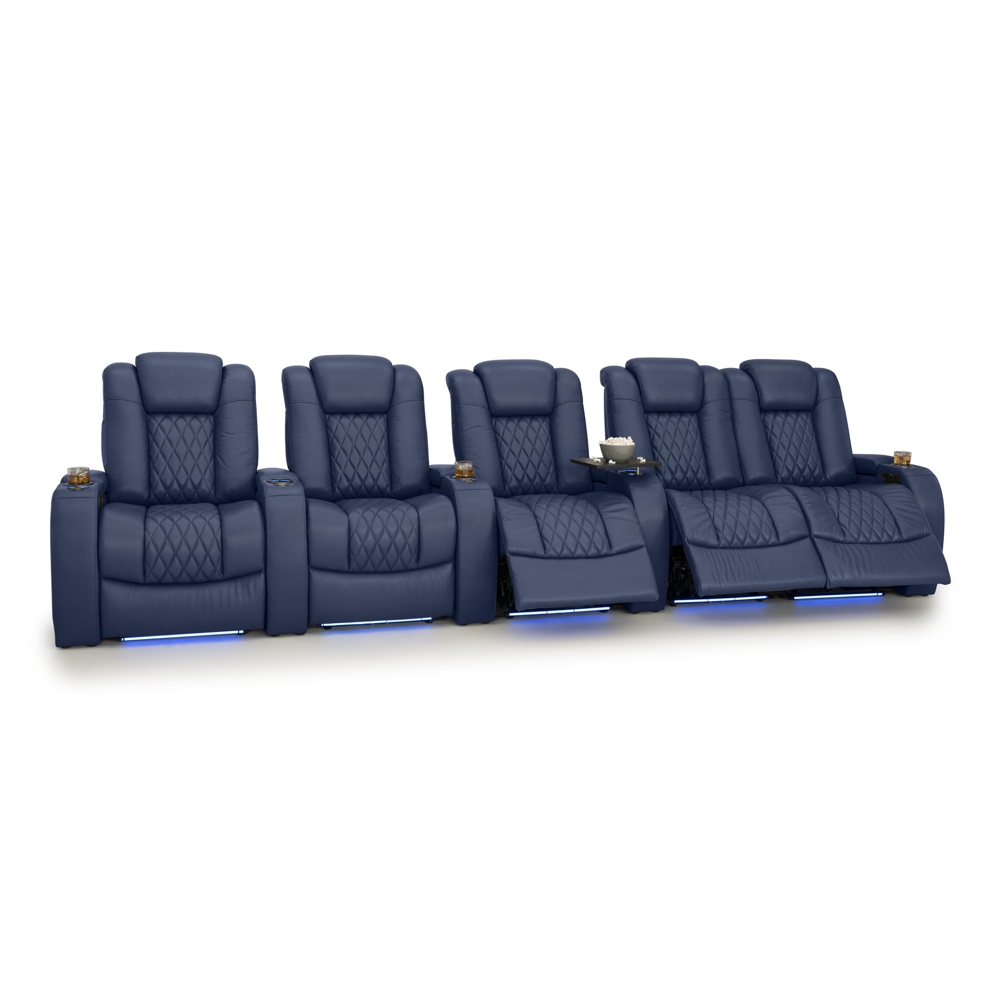 Seatcraft Diamante Home Theater Seating Navy Blue Row of 5 Right Loveseat