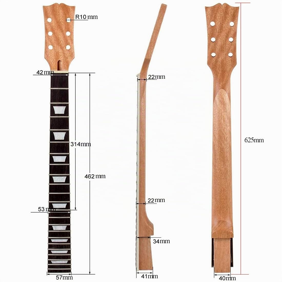 Alnicov Manico della chitarra elettrica Corpo in mogano Tastiera in palissandro per chitarre Les Paul LP Intarsi trapezoidali 22 tasti