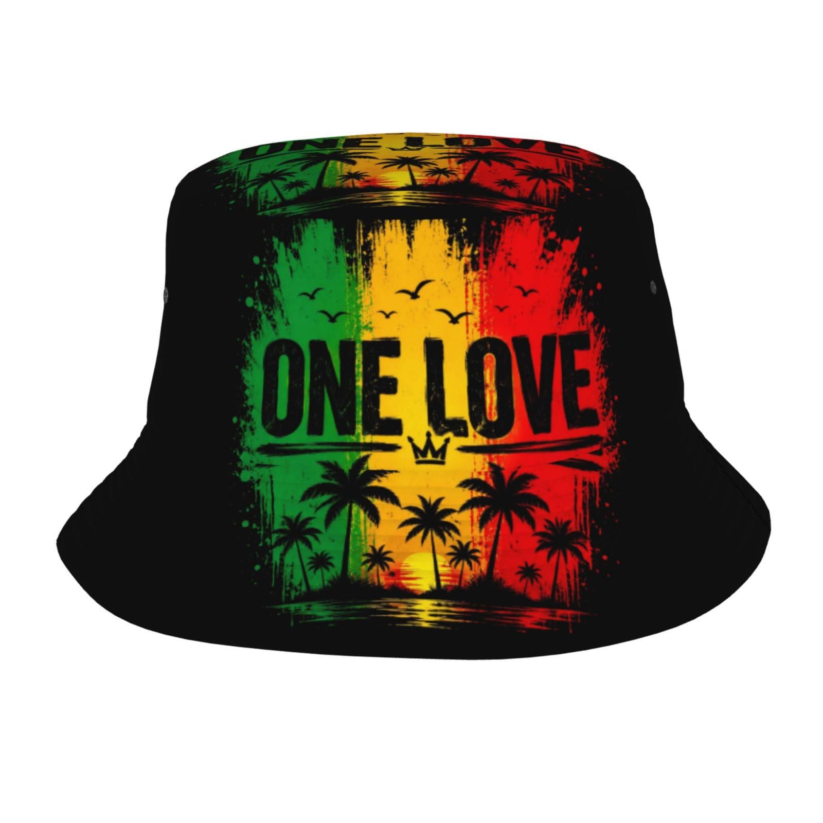 Fabretto 1 Love Music Reggae Rasta One Love Bucket Hat for Women Men Fisherman Hat Packable Sun Cap Travel Outdoor Beach Caps