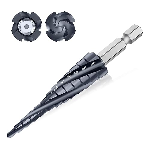Miniatura 13 de Juego de 3 brocas escalonadas, vástago hexagonal de 1/4 pulgadas, acero de alta velocidad, broca ranurada en espiral para perforación de agujeros