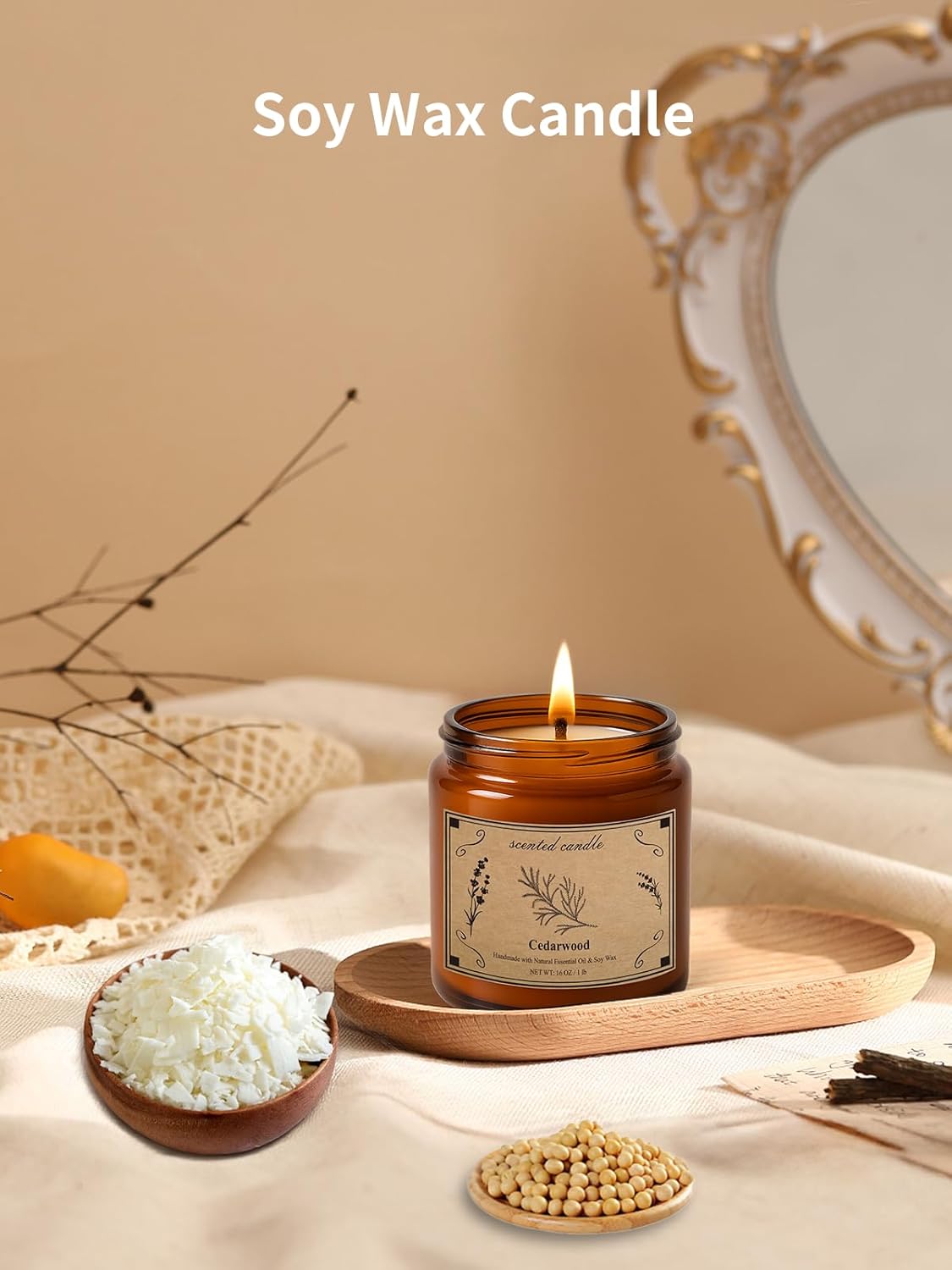 Candles for Home Scented, 16oz Large Jar Scented Candle – Cedarwood Soy Wax Candle with 100 Hour Burn Time, Long Lasting Aromatherapy Candle for Cozy Home Fragrance, Relaxation & Decorative Gift - Image 3