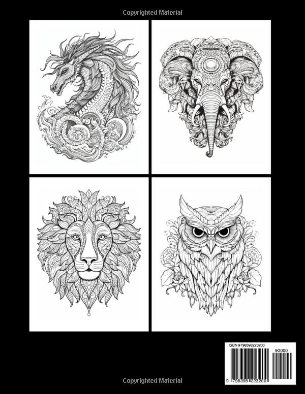 Miniatura 2 de Animal Faces Enchanting Creatures Adult Coloring Book with 60 Animal Face Illustrations, Lions, Cats, Dogs, Horses, Elephants, Owls, Foxes, Dragons