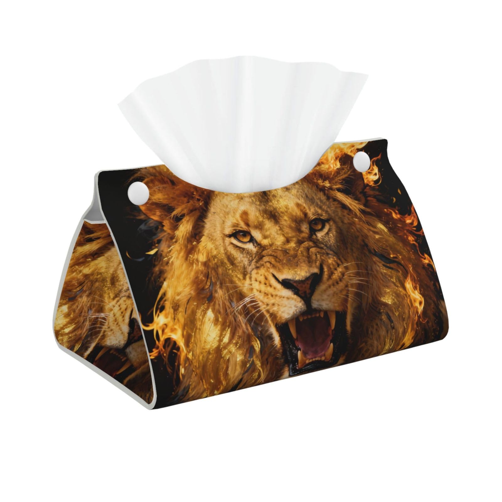 Golden Lion Roar Long Leather Tissue Box Cover-Waterproof PU Leather Tissue Holder for Bathroom, Decorative Rectangular Tissue Case