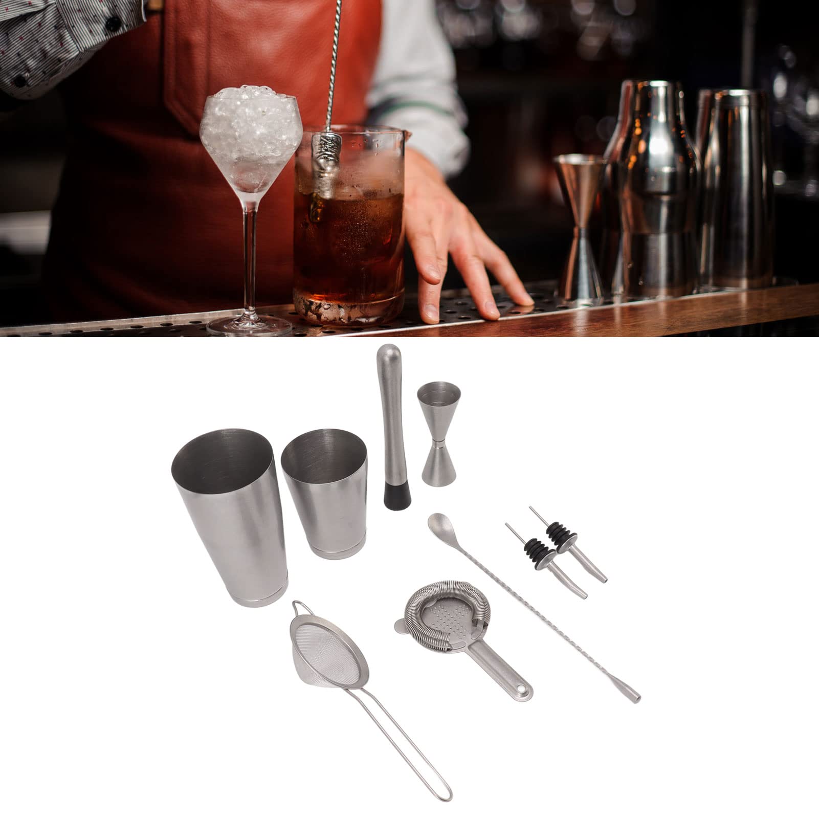 FLEXMAN Juego de Coctelera, Kit de Barman de Preservación de Temperatura de Acero Inoxidable, Juego de Barra, Juego de Mezclador de Bebidas, Coctelera para Bar (C)