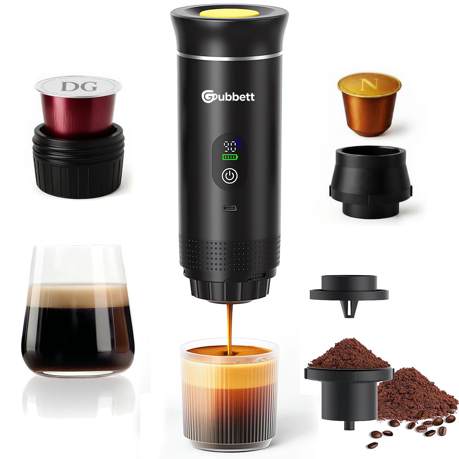 Machine à Cafe Portable, Convient pour Maison, Pour Voyage,Camping,Voiture | Compatible avec les NS/DG Capsules Espresso et Poudre de Café, 20Bar, Auto-Chauffage de 4 à 6 Minutes, Rechargeable