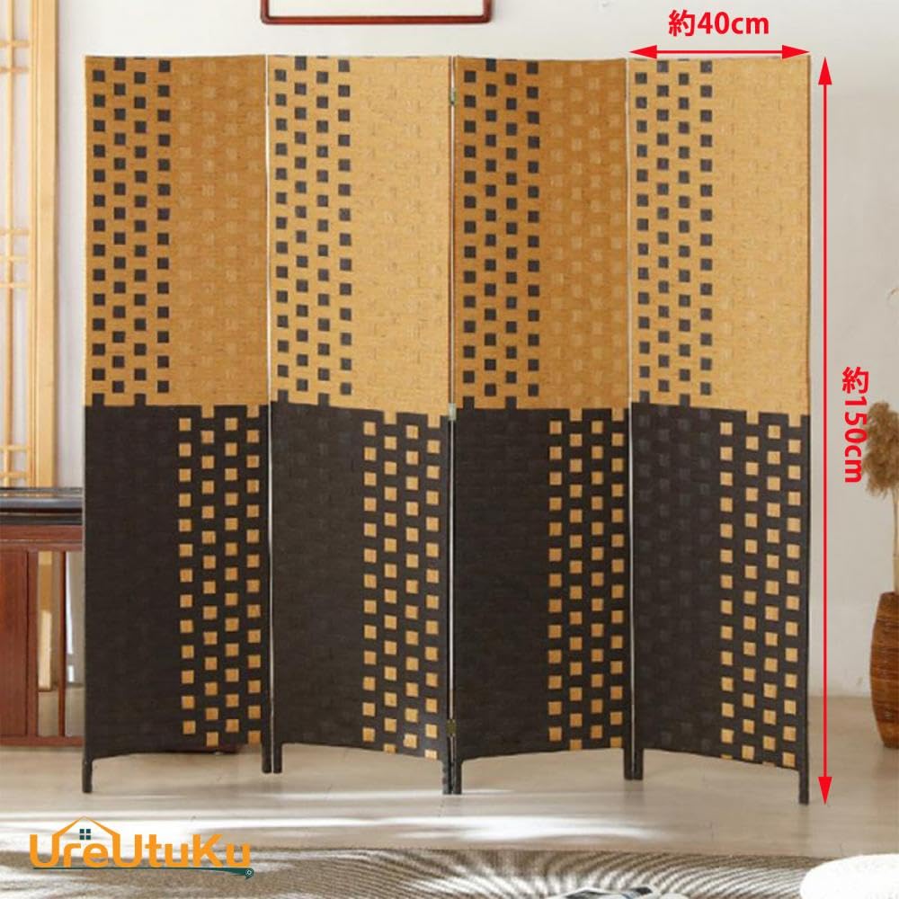 御簾屏風製作 竹簾4連折り畳み式屏風 竹皮4枚折り屏風衝立 1台限定