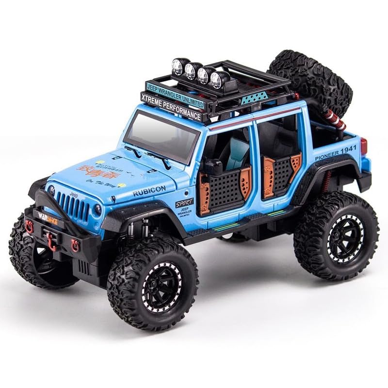 Image of Play Boy 1:24 Jeep Wrangler Rubicon Model Diecast Metal Alloy Pullback Toy Vehicle with Openable Doors Light and Music Car for Kids (Multicolor)