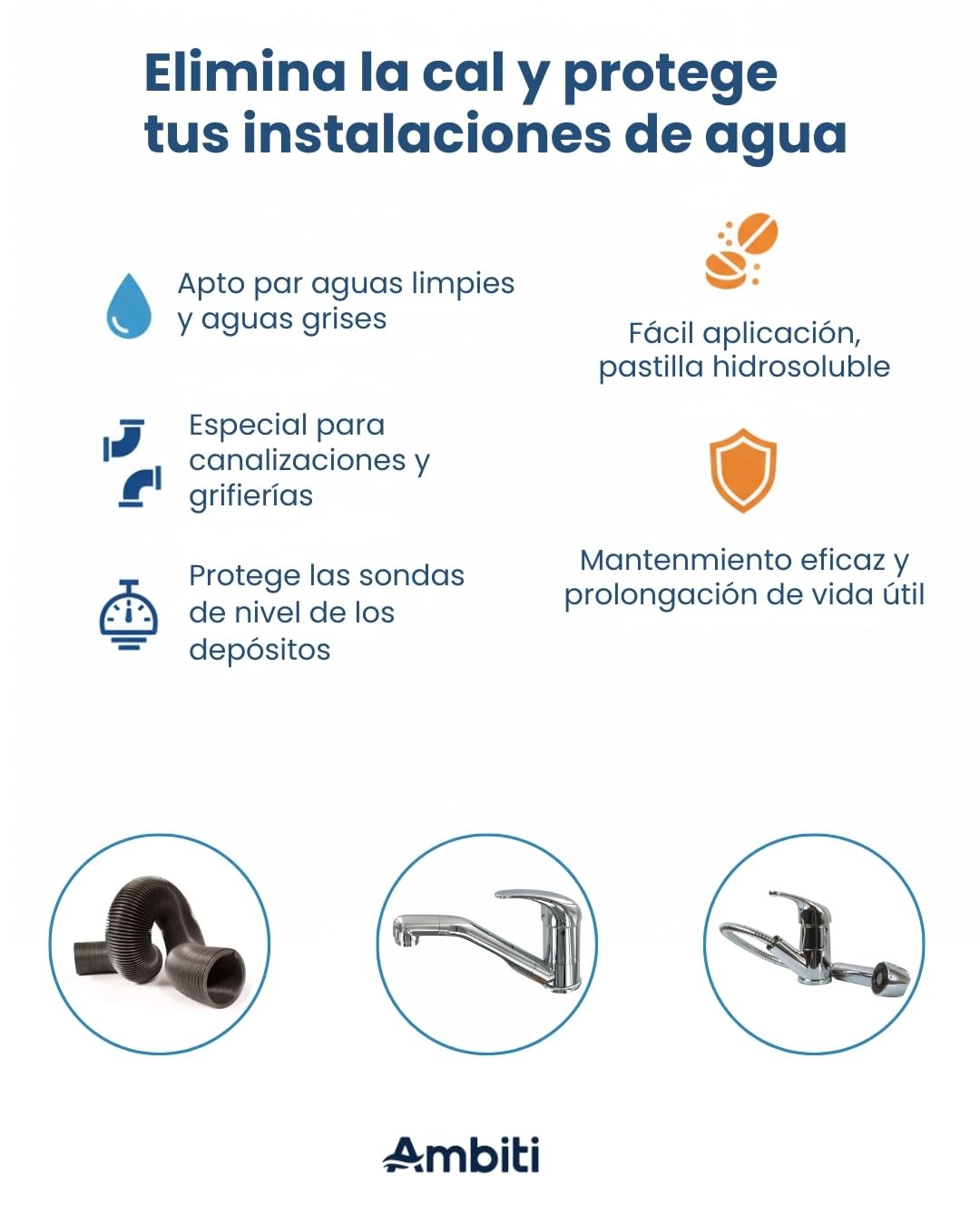 Ambiti | Antical Block | Tabletas para Eliminar y Prevenir la Cal en Depósitos de Agua Limpia, Grises | Ideal para Cisternas, Caravanas y WC |Mejora la Calidad del Agua |30 Pastillas de 9 gr