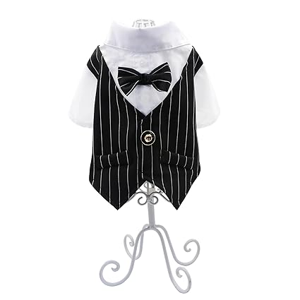 YAODHAOD Striped Dog Tuxedo Suit with Tie for Wedding Birthday Party, Dog Suit Bow Tie Costume,Gentleman Dog Wedding Party Suit Pet Clothes for Small Dogs (Black, Large)