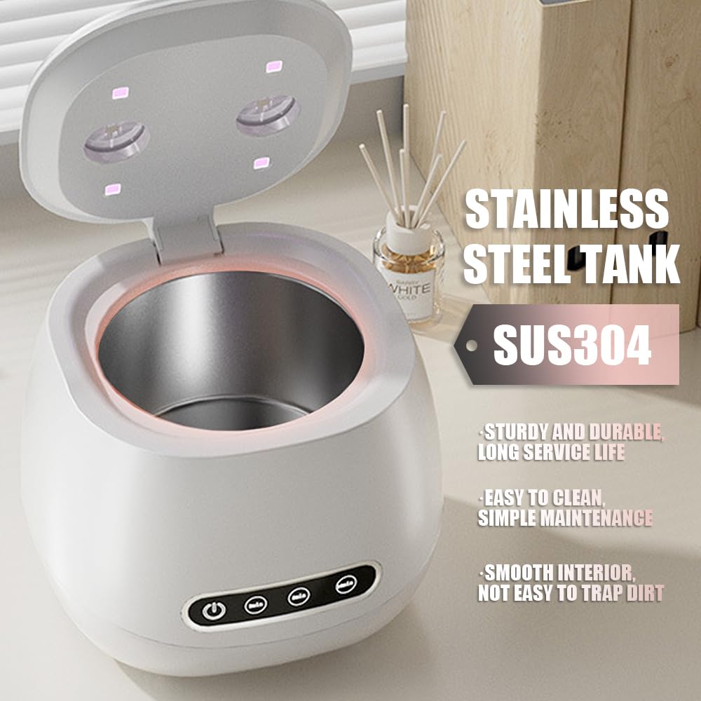 Pinkiou Nail Tools Sterilisator, Ultraschall-Tiefenreinigung für Maniküre Fräser & Bits, Schminkpinsel, 3 Zeitstufen 304 Edelstahl Reinigungsbox für Nagelstudio zu Hause, Kompakt und stilvoll, Weiß