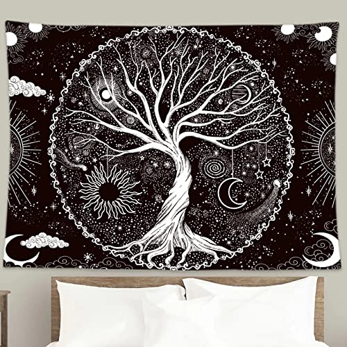 Wonrizon Tree Of Life Tapestry,Black And White Galaxy Space Tapestries Aesthetic Psychedelic Wall Hanging Decor For Living Room Bedroom thumb #5