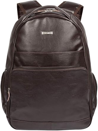 Mochila Executiva Masculina Impermeável Notebook 15.6 Couro Sintético  Reforçada Feminina Marrom Trabalho Escolar Sestini Original | Amazon.com.br