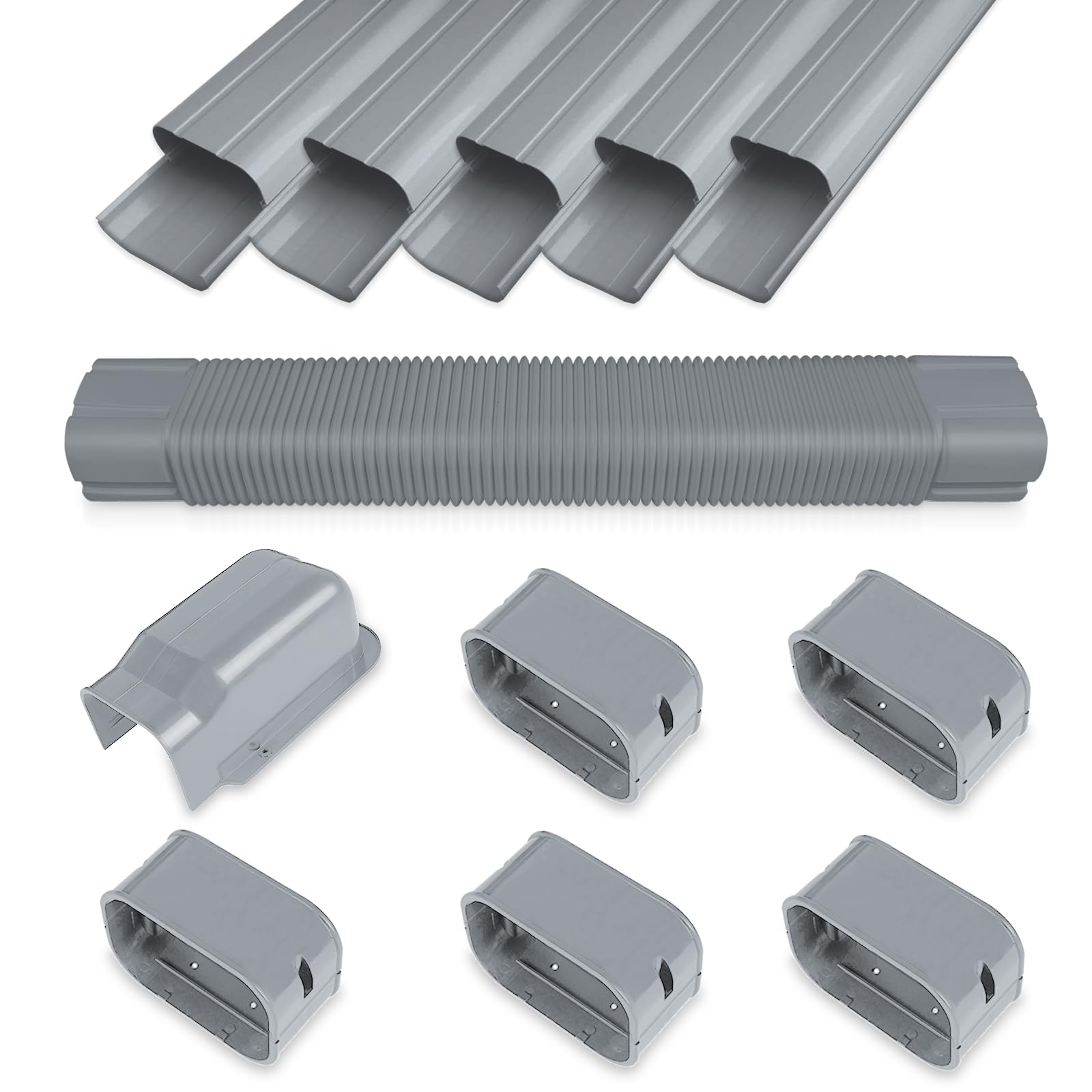 MOOITEK 4" 10Ft Mini Split PVC Line Set Cover Kit Decorative PVC Line Set Cover Kit for Central AC & Heat Pumps Systems Tubing Cover(10Ft,Grey)