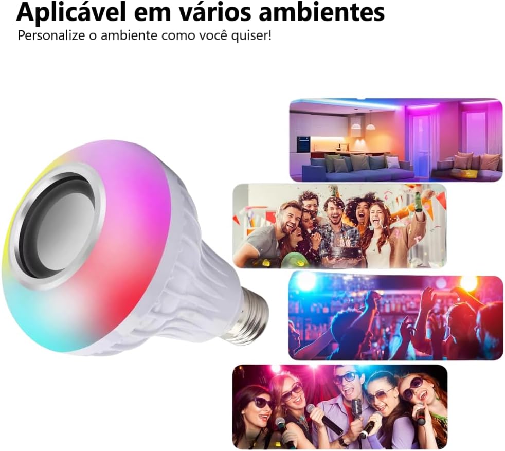 Lâmpada Musica De Led RGB Colorida Bluetooth Caixa De Som Bivolt com Boca E-27 Para Quartos Escritórios Salas e Festas + Controle Remoto Controla Intensidade das Cores Premium Hytalux Lâmpada Musica De Led RGB Colorida Bluetooth Caixa De Som Bivolt com Boca E-27 Para Quartos Escritórios Salas e Festas + Controle Remoto Controla Intensidade das Cores Premium Hytalux
