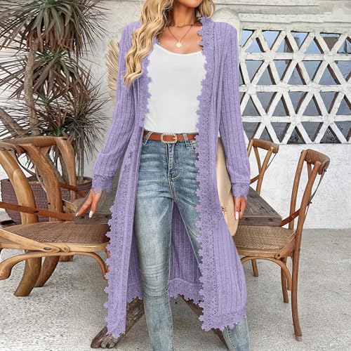 Lace Lightweight Cardigans for Women Open Front Long Sleeve Casual Dressy Blouses Soft Maxi Long Cardigan Sweaters2