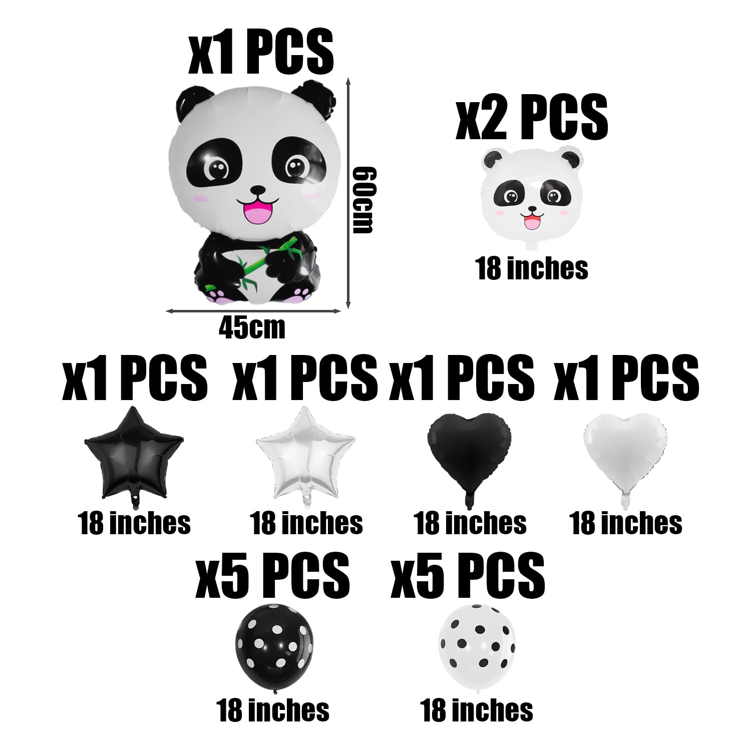 17 Pieces Of Panda Themed Balloons, Animal Party Decorations, Party Balloon Sets, Cartoon Style Arrangements - Image 2