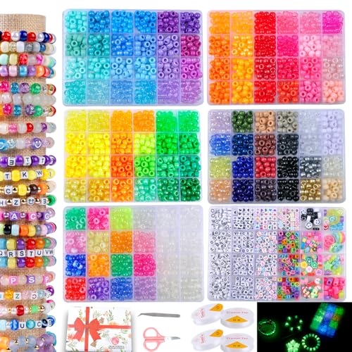 6 Boxes Pony Beads Bracelet Kit, UV Color-Changing & Glow Kandi Beads