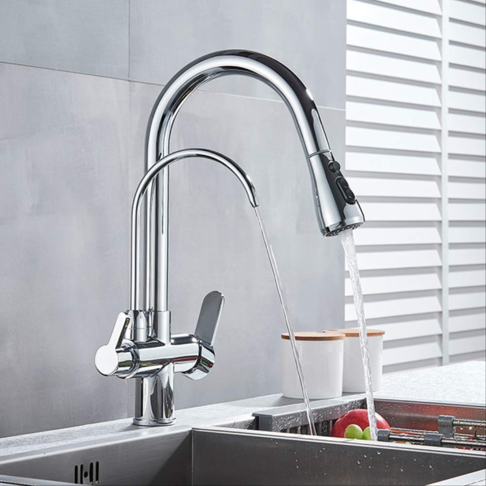 ZYCHSJXA Kitchen Water Filter Faucet faucets Dual Spout Mixer 360 Degree Rotation Purification Feature Taps Chrome A