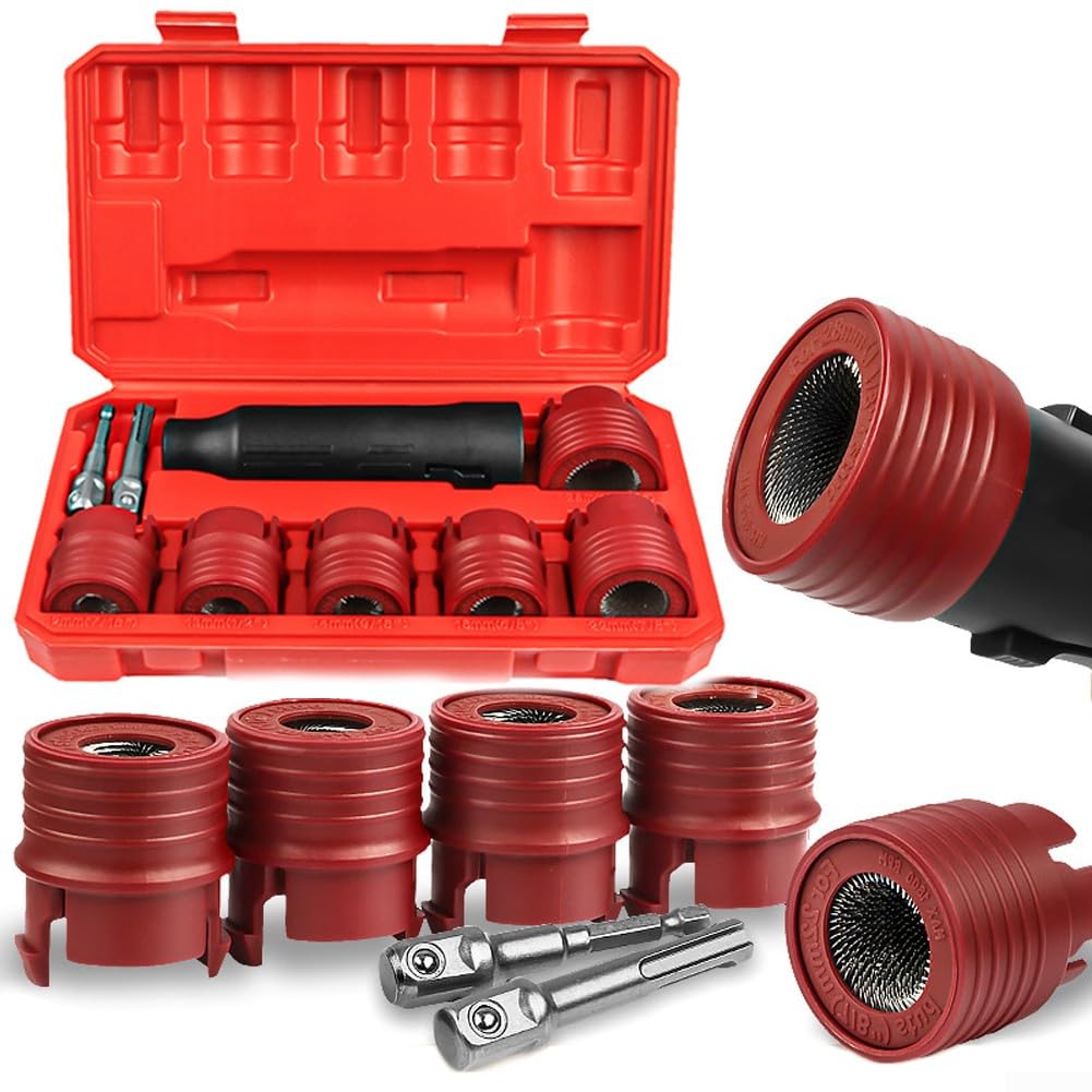 HpLive Lot de 9 nettoyeurs de boulons de roue, outil de nettoyage pour boulons de roue de voiture, écrous de vis, brosse de nettoyage 12-28 mm